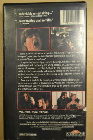 Terror at the Opera VHS Very Rare Dario Argento.  rare horror giallo 2