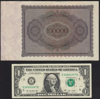 1923 100000 Mark Germany Vintage Paper Money Banknote Currency Bill Antique XF 2