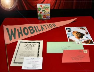 Rare Grinch Jim Carrey Prop Who Flag & Mail,  Signed Pp Pic,  Blu Dvd,  Uacc,