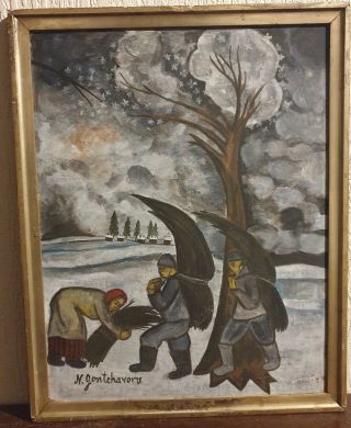 Very Rare Russian painting on wood,  size: 52 x 41 cm early XX c framed 2