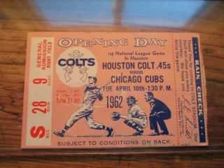 Rare Houston Colt.  45s 1st Game Ticket Stub April 10 1962