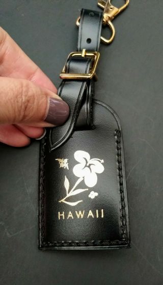 Authentic Louis Vuitton Black Leather Luggage Tag Rare Hawaii Plumeria & Heart