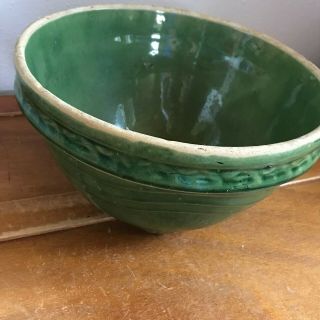 Antique Green Glazed Arts & Craft Style Pottery Mixing Serving Bowl – 6 Inches
