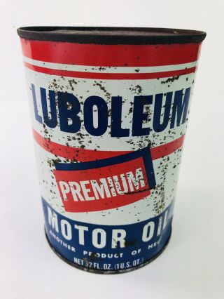 Rare Vintage Luboleum Premium Motor Oil 1 Qt Motor Oil Can Full Metal 36