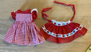 Adorable Red/white Checked Dress W/sheer Red Apron W/ Fruit Print Trim