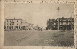 1908 Miller,  Sd Street Scene Hand County South Dakota Antique Postcard 1c Stamp