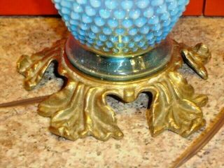 FENTON OLD BLUE HOBNAIL OPALESCENT LAMP - VASE,  RARE BRONZE BASE only one 3