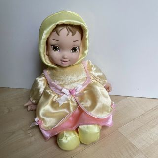 Rare Disney Baby Princess Belle Doll - Giggling Baby Yellow Hood & Dress