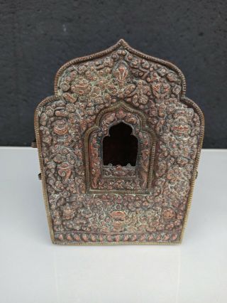 Antique Tibetan Copper Repousse Reliquary Gau Buddhist Shrine Prayer Box