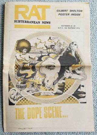 1969.  Rat Subterranean News.  Gilbert Shelton Poster As Centerfold.  Rare