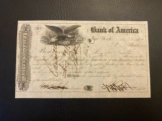 1859 Bank Of America Stock Certificate Ny City Rare Early Pre - Civil War Issue
