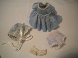 Vtg Cosmopolitan Tagged Ginger/ginny/muffie 8 " Doll Blue Dress Bonnet Outfit