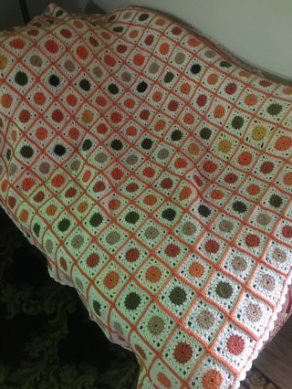 Vintage Handmade Granny Squares Crochet Afghan Throw/blanket Fall Colors 50x70