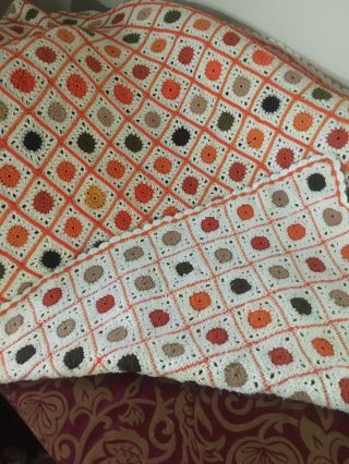 Vintage handmade Granny Squares Crochet Afghan Throw/Blanket Fall Colors 50x70 2