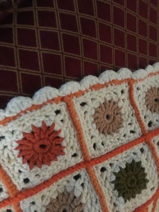 Vintage handmade Granny Squares Crochet Afghan Throw/Blanket Fall Colors 50x70 3