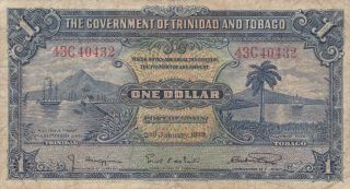 1 Dollar Vg - Fine Banknote From British Trinidad And Tobago 1939 Pick - 5 Rare