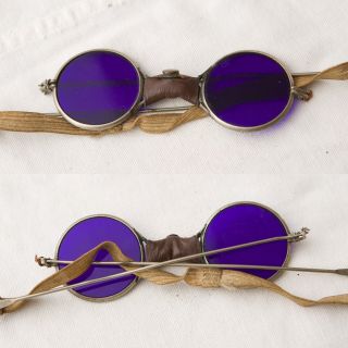 Antique Early 1920s Industrial Steampunk Cobalt Blue Welding Eye Glasses Goggles