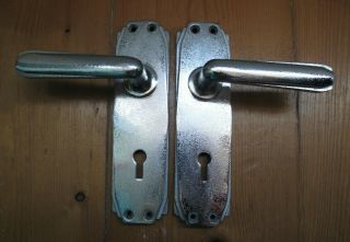 Vintage Art Deco Chrome Metal Door Handles Knobs