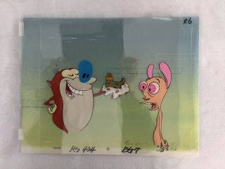 Ren And Stimpy Hand Painted Animation Cel,  Hand Painted Background.  Very Rare.