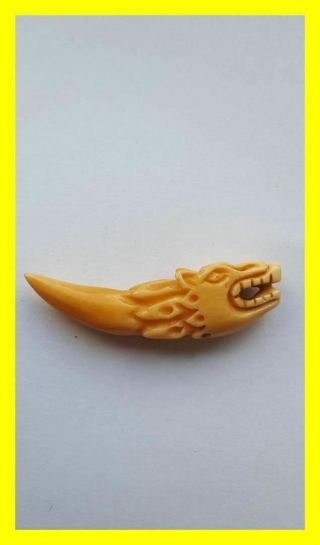 Chinese Cream Jade Necklace Or Pendant Of A Dragons Head