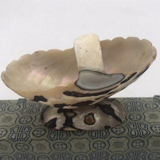 Antique Hand Carved Abalone Mother Of Pearl Caviar Bowl