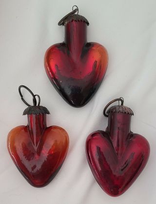 3 - Antique 3” X 2 " Kugel Red Mercury Glass Christmas Ornament