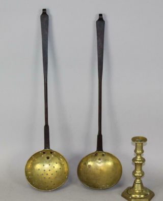 A Very Rare Pair An 18th C England Wrought Iron And Brass Ladle & Skimmer