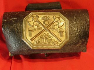 Rare Early Leather Wood & Metal Medical Tool Bag Fire Fighting Fireman