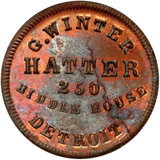 1863 Detroit Michigan Civil War Token G Winter Hatter R7 Rare Merchant Pcgs Ms63