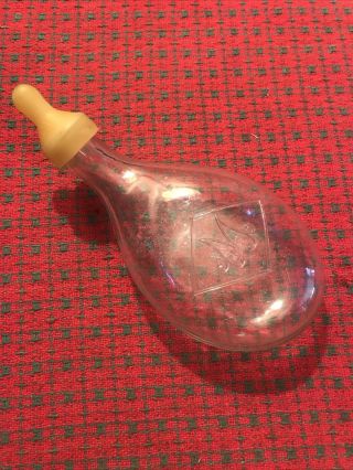 Antique Baby Bottle Vintage Glass Turtle Style Baby Nursing Bottle Embossed