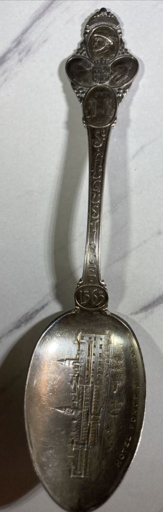 Antique Sterling Silver Souvenir Spoon Hotel Ponce De Leon St.  Augustine 1906