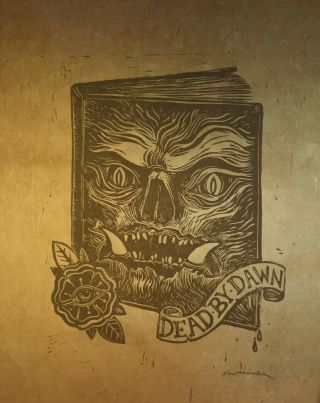 ATTACK PETER Necronomicon Evil Dead By Dawn Signed Linocut on Lokta Paper RARE 2