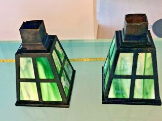Pair Antique Arts and Crafts/Mission Style Slag Glass Shades 3
