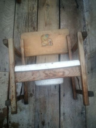 Antique Vtg Teddy Bear Wooden Folding Potty Training Chair,  Child 