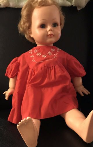Vintage Doll Eyes Arms Leg Move Ideal K 22 In Red Dress And Plastic Diaper Pants