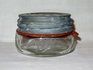 Half Pint Squat Wide Mouth Mason Canning Jar W/ Antique Vintage Ball Zinc Lid