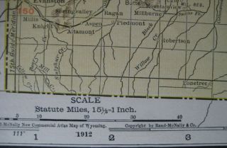 1912 Map WYOMING Railroads Shoshone Indian Reservation Laramie Sheridan 2
