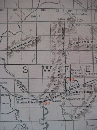 1912 Map WYOMING Railroads Shoshone Indian Reservation Laramie Sheridan 3