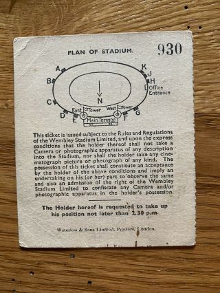 1934 FA Cup Final Ticket,  Man City V Portsmouth VGC RARE 2