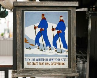 Vintage Ny Tourism Poster • Ski York • Ny Mountain Snow Skiing Wall Art
