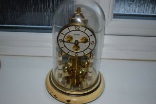 Vintage Glass Domed Brass Anniversary Clock Estyma Made In Germany