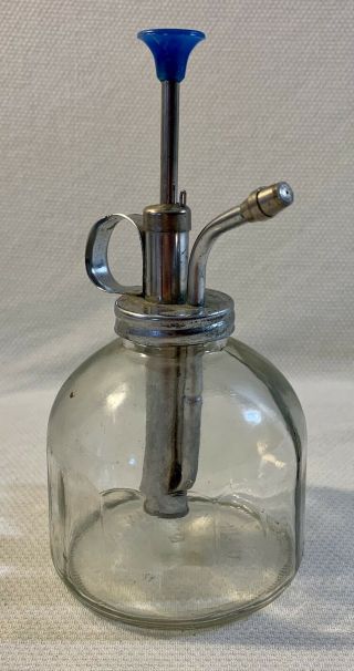 Vintage Clear Glass Plant Mister Spray Top Pump Made In Taiwan Ribbed Bottle