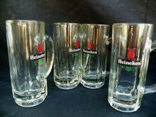 Set Of 4 Vintage World Famous Heineken (windmill Logo) Bar Glass Beer Mug Rare