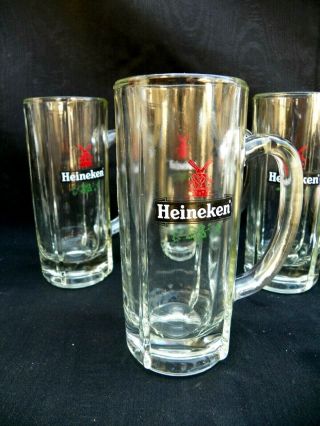 Set of 4 Vintage World Famous Heineken (Windmill Logo) Bar Glass Beer Mug Rare 2