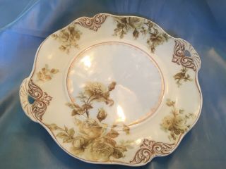 Rare Hermann Ohme Silesia Old Ivory 75 Cake Plate 11 " Roses Antique