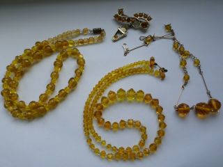 Vintage Art Deco & Later Amber Coloured Glass Costume Jewellery