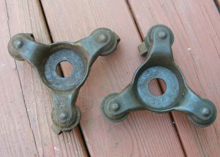 2 Vintage Antique Cast Iron Piano Furniture Mover Roller Wheel Dolly Set T&d Mfg