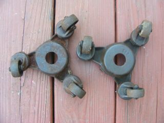 2 Vintage Antique Cast Iron Piano Furniture Mover Roller Wheel Dolly Set T&D Mfg 2