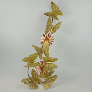 Metal Butterfly Flower Wall Hanging Brass Copper Sculpture Decor Vtg 1 Or 2 Pc