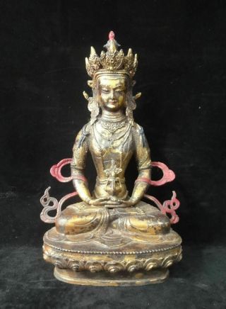 31cm Rare Large Old Chinese Tibetan Gilt Bronze " Guanyin " Buddha Statue